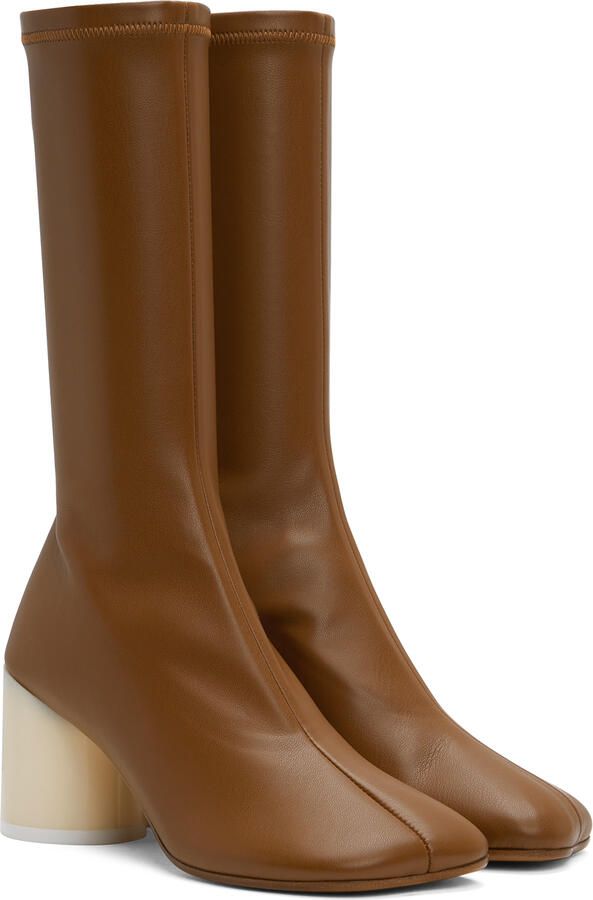 MM6 Maison Margiela Tan Calfskin Mid-Calf Boots - Picture 2