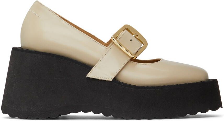 MM6 Maison Margiela Off-White Mary Jane Wedges - Picture 5