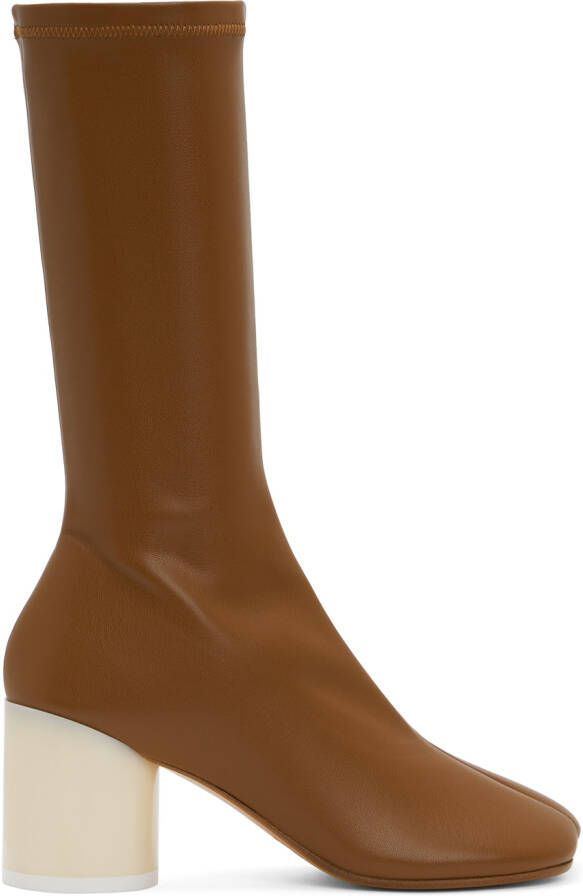 MM6 Maison Margiela Tan Calfskin Mid-Calf Boots - Picture 5