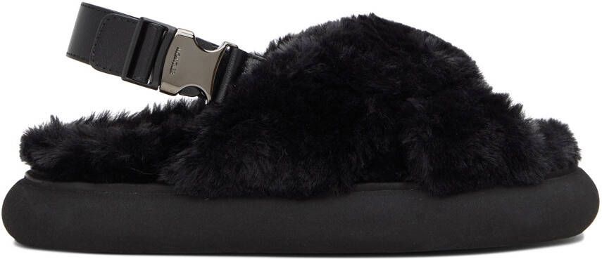 Moncler Black Solarisse Faux-Fur Sandals