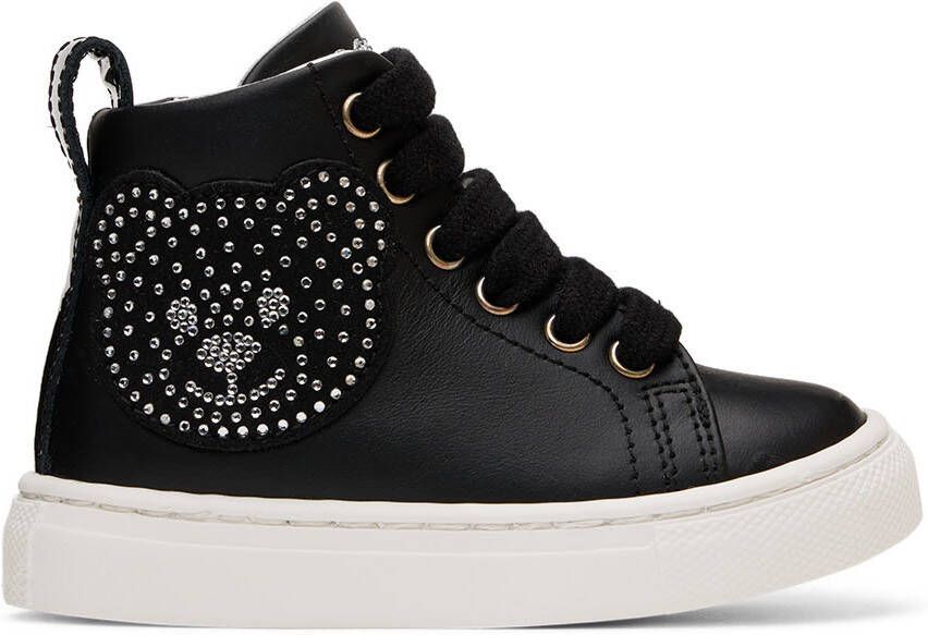 Moschino Baby Black Crystal Teddy High Sneakers - Picture 4