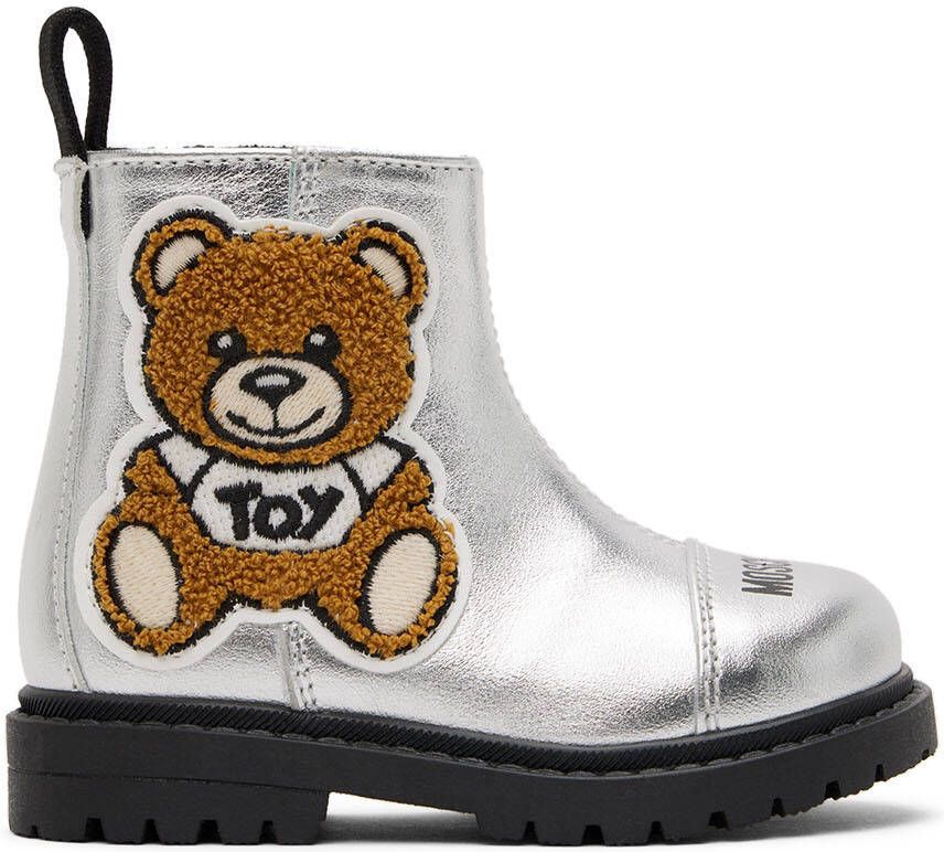 Moschino Baby Silver Teddy Chelsea Boots - Picture 4