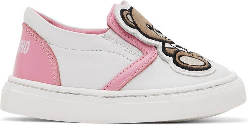 Moschino Baby White & Pink Teddy Slip-On Sneakers - Picture 4