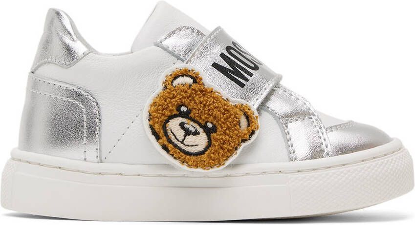 Moschino Baby White & Silver Teddy Velcro Sneakers - Picture 4