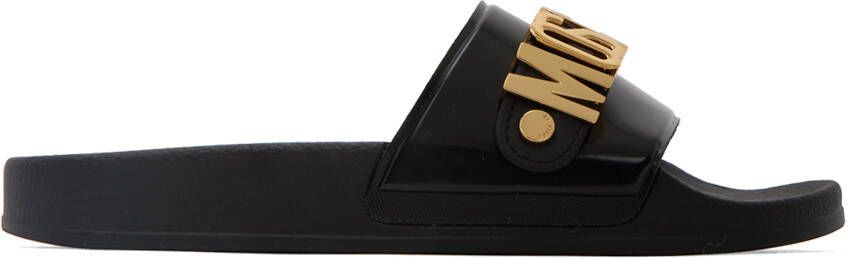 Moschino Black & Gold Lettering Pool Slides