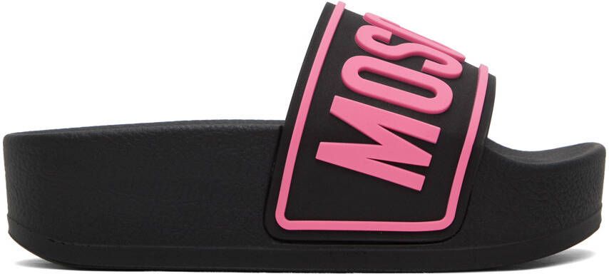 Moschino Black & Pink Platform Pool Slides - Picture 4
