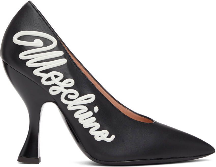 Moschino Black Calfskin Icing Logo Heels - Picture 5