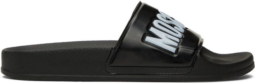 Moschino Black Embossed Slides - Picture 5