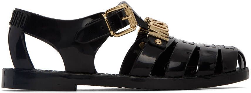 Moschino Black Jelly Lettering Sandals - Picture 5
