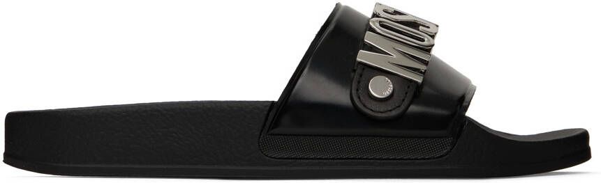 Moschino Black Lettering Slides - Picture 5