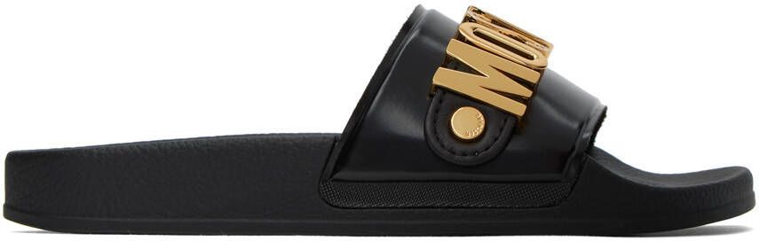 Moschino Black Logo Lettering Pool Slides - Picture 5