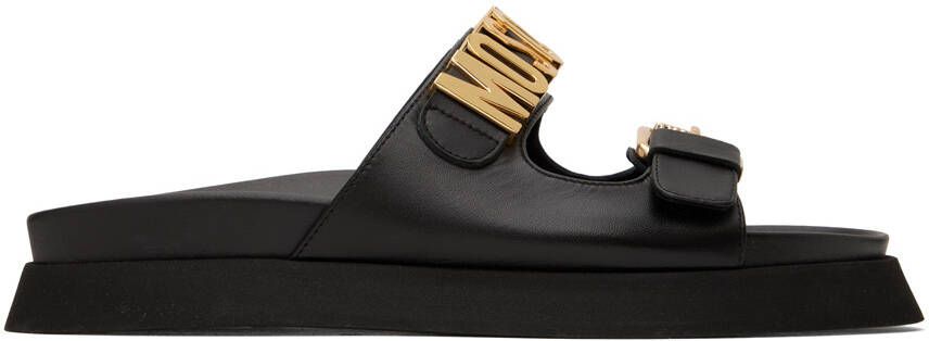 Moschino Black Logo Pin-Buckle Sandals - Picture 5