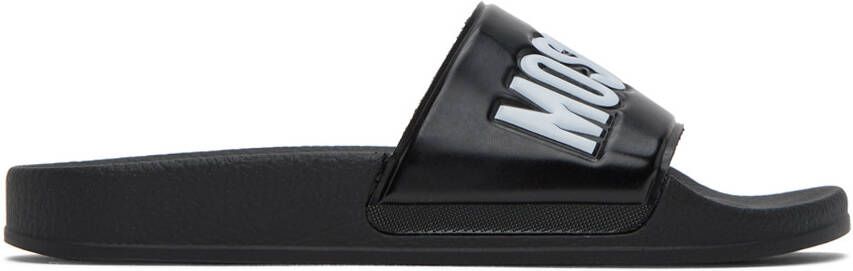 Moschino Black Logo Pool Slides - Picture 5