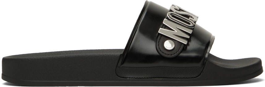 Moschino Black Logo Pool Slides - Picture 5