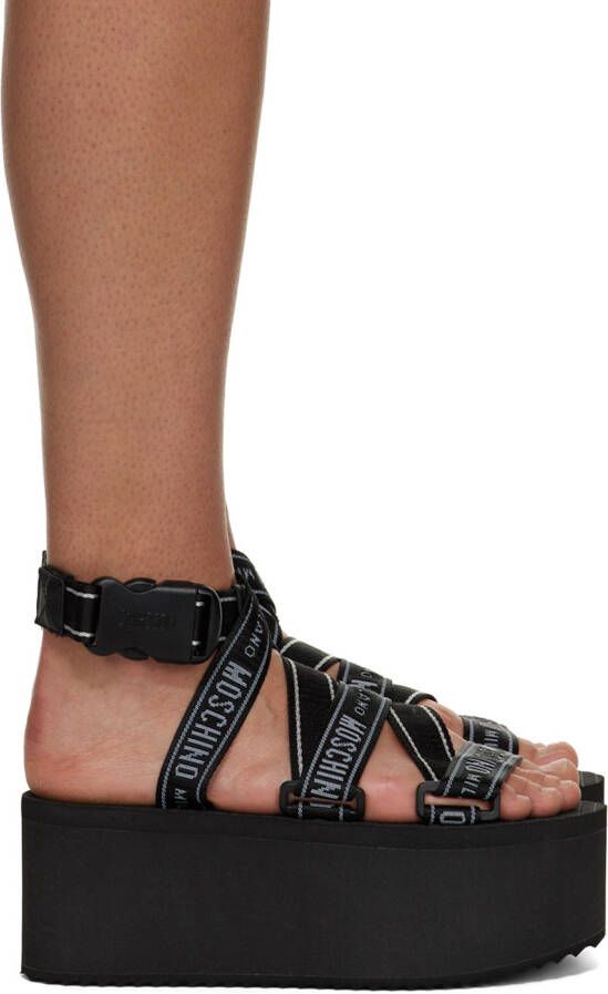Moschino Black Logo Tape Wedge Sandals - Picture 5