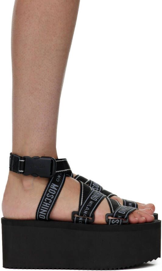Moschino Black Tape Platform Sandals