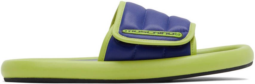Moschino Blue & Green Logo Slides - Picture 5