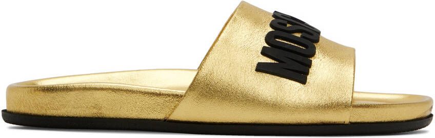 Moschino Gold Rubber Logo Slides