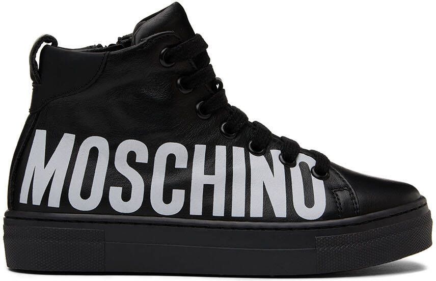 Moschino Kids Black Leather High Sneakers - Picture 4