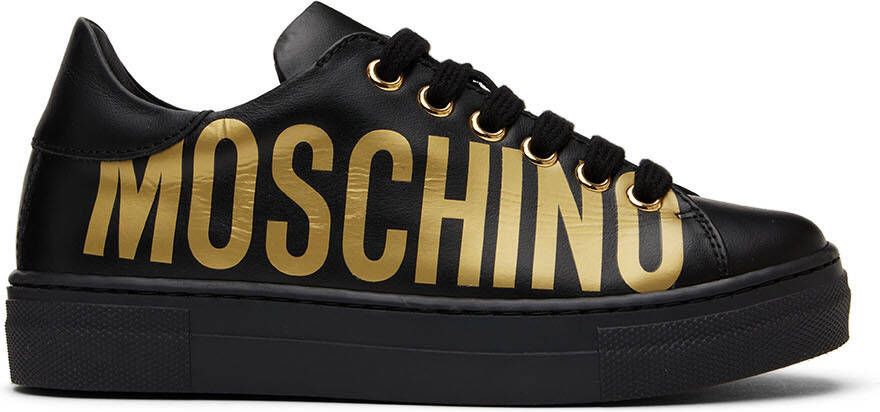 Moschino Kids Black Leather Sneakers - Picture 4