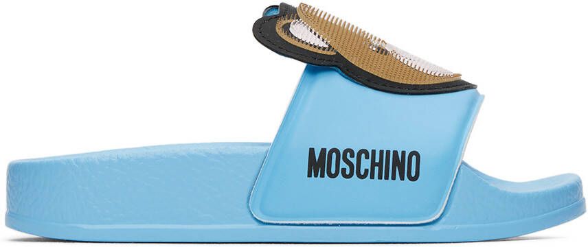 Moschino Kids Blue 3D Teddy Slides - Picture 4