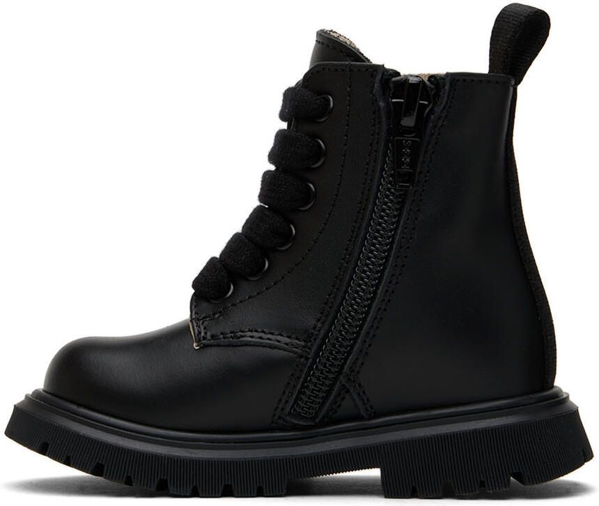 Moschino Baby Black Teddy Embroidery Combat Boots - Picture 2