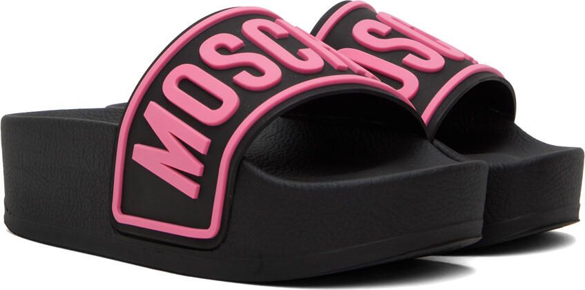 Moschino Black & Pink Platform Pool Slides - Picture 2