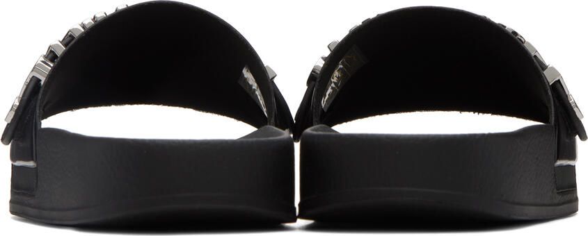 Moschino Black & Silver Lettering Pool Slides
