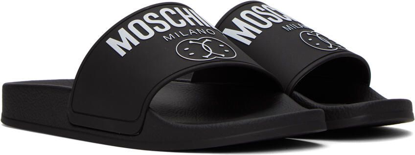 Moschino Black Double Smiley Slides - Picture 3