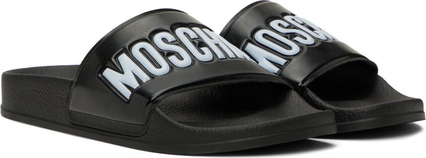 Moschino Black Embossed Slides - Picture 3