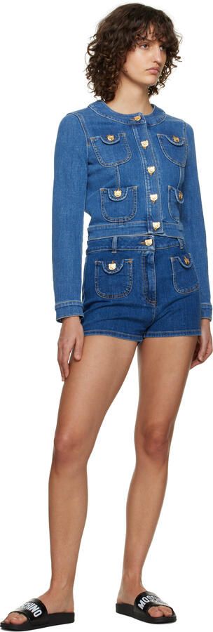 Moschino Black Embossed Slides - Picture 2