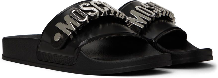 Moschino Black Lettering Slides