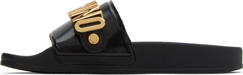 Moschino Black Logo Lettering Pool Slides - Picture 3