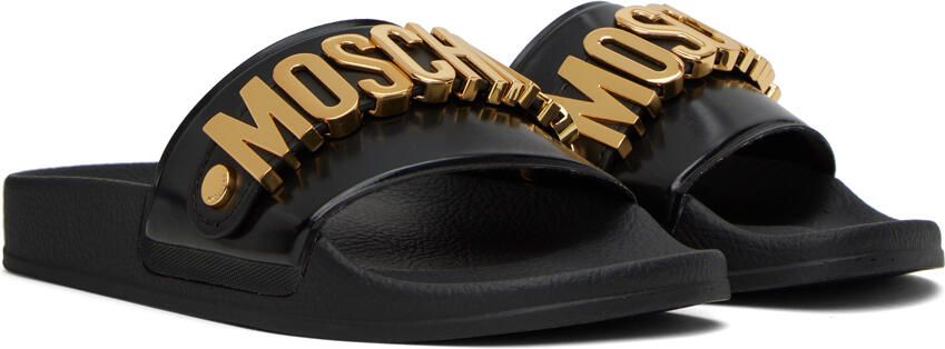 Moschino Black Logo Lettering Pool Slides - Picture 2