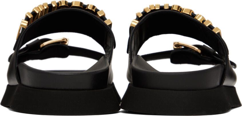 Moschino Black Logo Pin-Buckle Sandals