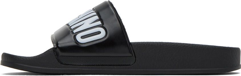 Moschino Black Logo Pool Slides - Picture 3