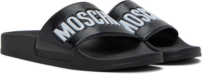 Moschino Black Logo Pool Slides - Picture 2