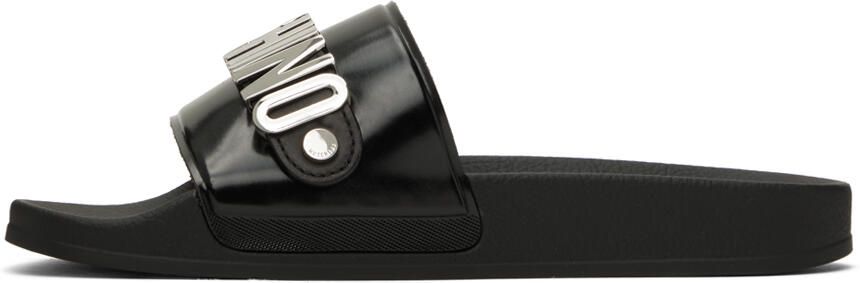 Moschino Black Logo Pool Slides - Picture 4
