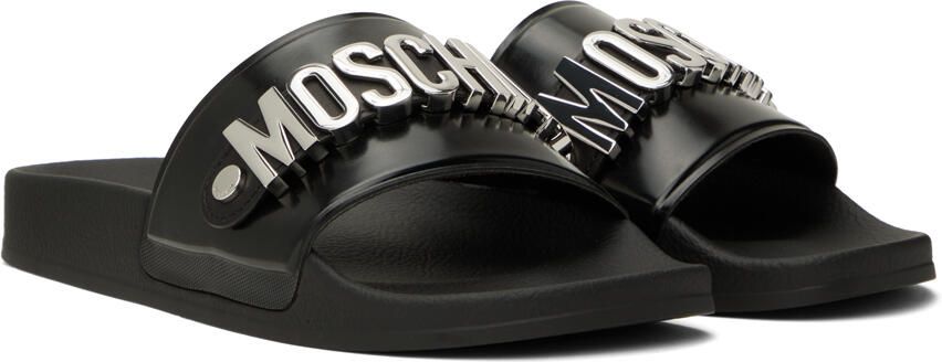 Moschino Black Logo Pool Slides - Picture 2