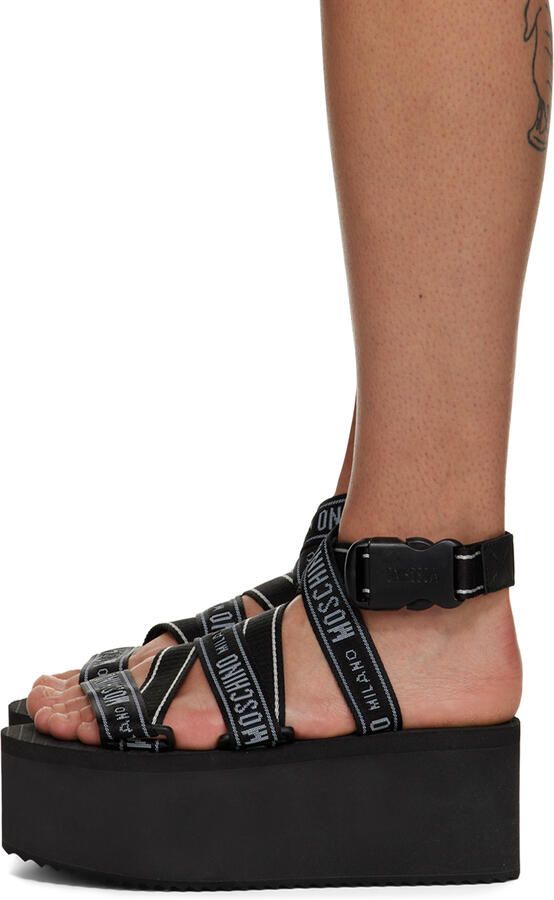 Moschino Black Logo Tape Wedge Sandals - Picture 3