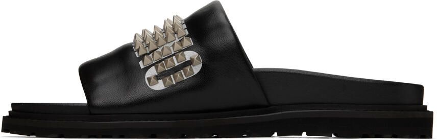 Moschino Black Studded Logo Slides - Picture 3