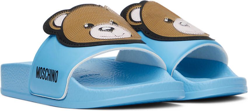 Moschino Kids Blue 3D Teddy Slides - Picture 2