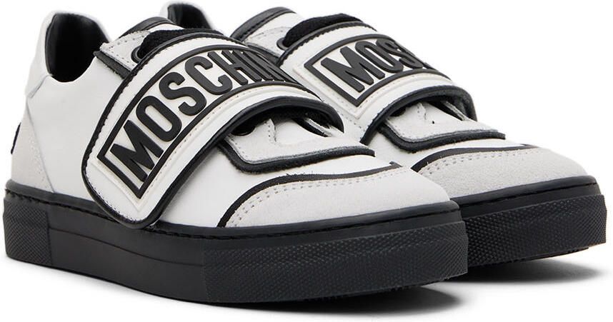 Moschino Kids White & Black Leather Sneakers - Picture 2