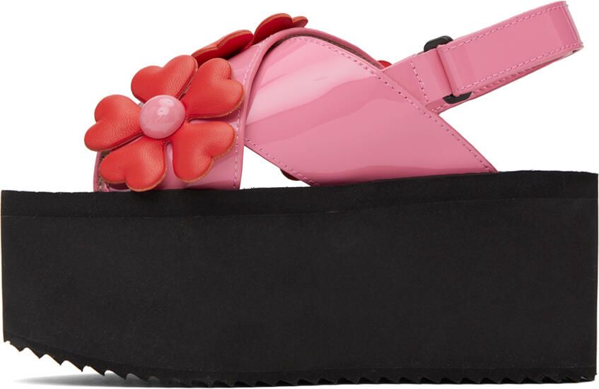 Moschino Pink & Red Heart Flower Wedge Sandals - Picture 3