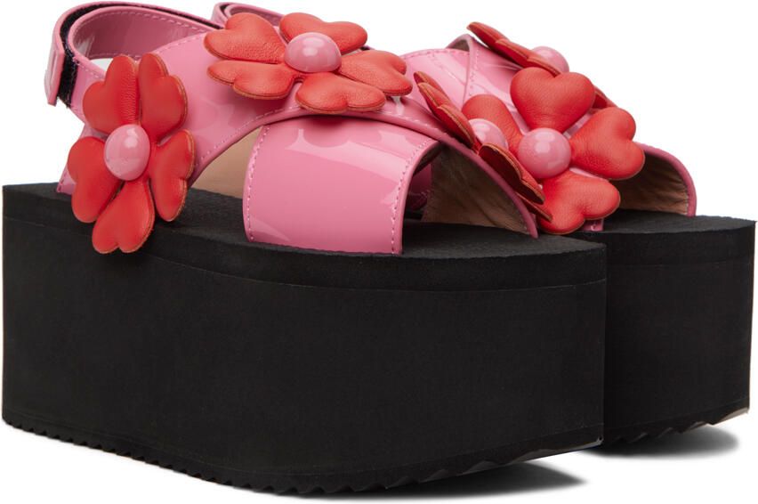 Moschino Pink & Red Heart Flower Wedge Sandals - Picture 2