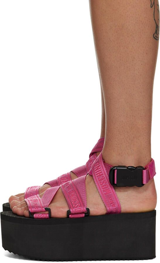 Moschino Pink Logo Tape Wedge Sandals - Picture 3