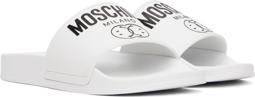 Moschino White Double Smiley Slides - Picture 3