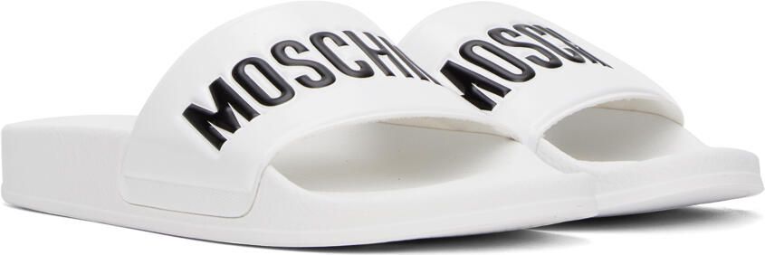 Moschino White Logo Pool Slides - Picture 3