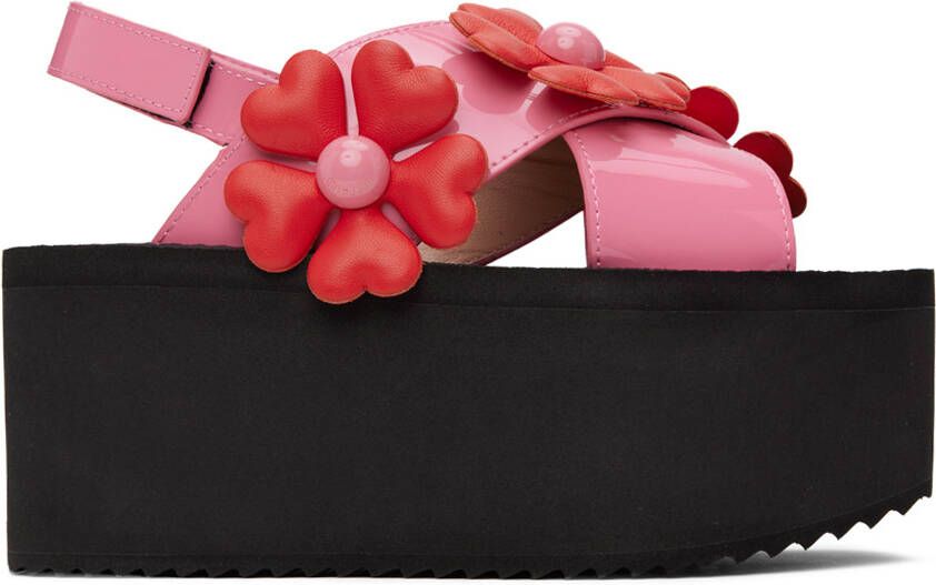 Moschino Pink & Red Heart Flower Wedge Sandals - Picture 4