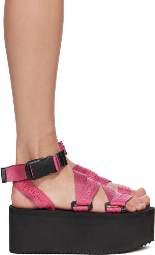 Moschino Pink Logo Platform Sandals